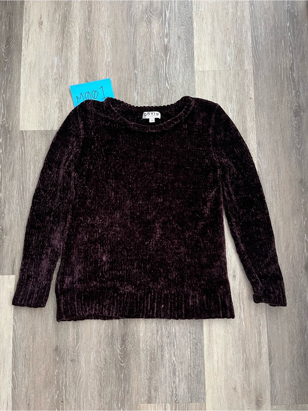 Orvis Womens S Deep Plum Purple Chenille Crew Neck Long Sleeve Pullover Sweater
